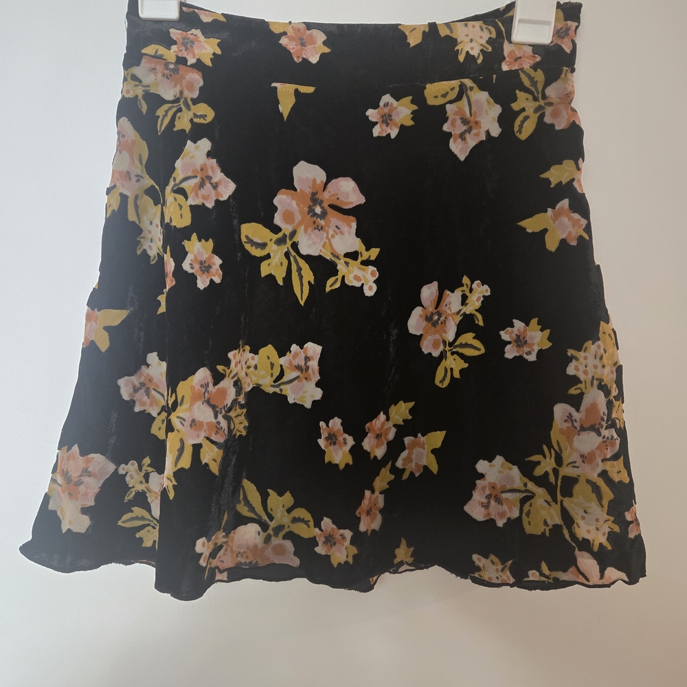Free People Black Skirt with Pink and Yellow Floral Design